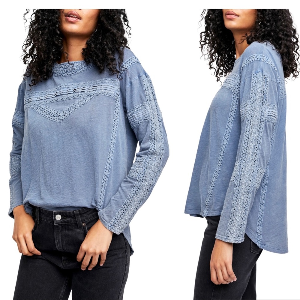Free People Boy Meets Girl Crochet Lace Trim Top Size Small - Picture 3 of 10